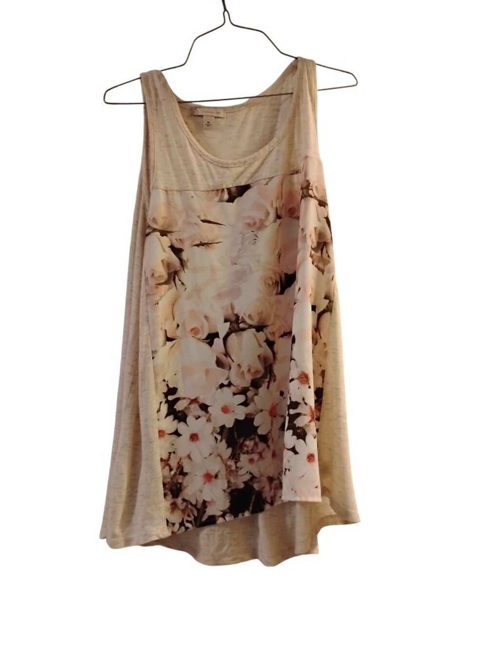 Cream Pink Floral Graphic Tank Top